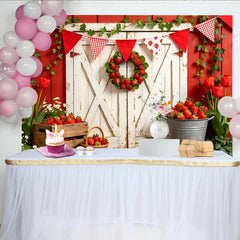 Lofaris Rustic Red Barn Strawberry Farm Photography Backdrop, Fresh Fruit Theme Photo Background for Spring Summer Party Decor