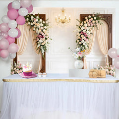 Lofaris Elegant Floral Wedding Photography Backdrop, Ornate Wooden Frames and Drapes, Romantic Photo Booth for Bridal Shower Event