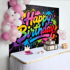 Lofaris Vibrant Graffiti Happy Birthday Backdrop with Colorful Paint Splatters, Modern Street Art Background for Party Decor and Photoshoot