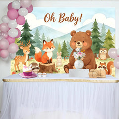 Lofaris Cute Watercolor Woodland Animals Oh Baby Shower Backdrop, Forest Mountain Scenery Photography Background for Party