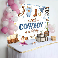 Lofaris Western Cowboy Baby Shower Backdrop for Boy, featuring Boots, Hat, and Lasso, a Little Cowboy is on the Way Party Background