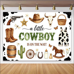 Lofaris Western Cowboy Baby Shower Backdrop for Boy with Boots and Hat, Rustic Farm Animal Theme Photo Background for Party Decor