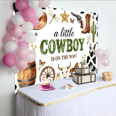 Lofaris Rustic Cowboy Baby Shower Backdrop for Boy, Little Cowboy Is On The Way Photography Background with Western Elements