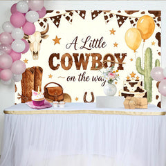 Lofaris Western Cowboy Baby Shower Backdrop with Boots, Hat, and Bull Skull, Rustic Farmhouse Background for Little Boy Party Decor
