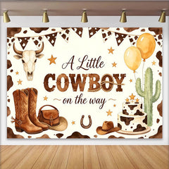 Lofaris Western Cowboy Baby Shower Backdrop with Boots, Hat, and Bull Skull, Rustic Farmhouse Background for Little Boy Party Decor
