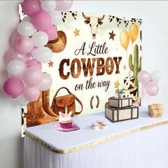 Lofaris Western Cowboy Baby Shower Backdrop with Bull Skull and Boots, Rustic Farmhouse Photo Background for Little Boy Party