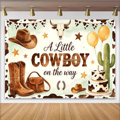 Lofaris Western Cowboy Baby Shower Backdrop with Bull Skull and Boots, Rustic Farmhouse Photo Background for Little Boy Party