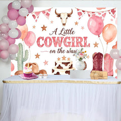 Lofaris Pink Cowgirl Baby Shower Backdrop with Boots, Hat and Cactus, Cute Western Theme Background for Girl Party Decor