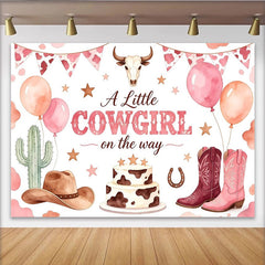 Lofaris Pink Cowgirl Baby Shower Backdrop with Boots, Hat and Cactus, Cute Western Theme Background for Girl Party Decor