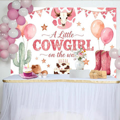 Lofaris Pink Cowgirl Baby Shower Backdrop, Western Theme Decor with Boots and Cactus for Girl Party Background