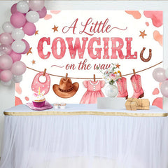 Lofaris Pink Watercolor Cowgirl Baby Shower Backdrop with Boots and Hat, Western Theme Photo Booth Background for Girl Baby Shower Decor