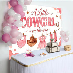 Lofaris Pink Watercolor Cowgirl Baby Shower Backdrop with Boots and Hat, Western Theme Photo Booth Background for Girl Baby Shower Decor