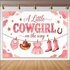 Lofaris Pink Watercolor Cowgirl Baby Shower Backdrop with Boots and Hat, Western Theme Photo Booth Background for Girl Baby Shower Decor