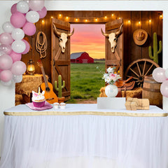 Lofaris Rustic Western Barn Photography Backdrop with Open Doors, Scenic Sunset Red Barn Background for Studio Photoshoot