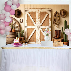 Lofaris Rustic Western Barn Door Photography Backdrop with Cowboy Props, Vintage Wood Wall Background for Farmhouse Party or Studio Photoshoot
