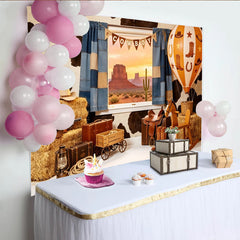 Lofaris Rustic Cowboy Photography Backdrop with Desert Window View, Western Themed Background for Kids Birthday Party Photoshoot