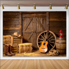 Lofaris Rustic Barn Photography Backdrop with Wooden Doors, Hay and Western Props, Vintage Country Studio Background for Farmhouse Photoshoot