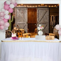Lofaris Rustic Barn Photography Backdrop with Sliding Doors, Western Wood Wall Background for Studio Photoshoot and Party Decor