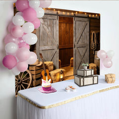 Lofaris Rustic Barn Photography Backdrop with Sliding Doors, Western Wood Wall Background for Studio Photoshoot and Party Decor