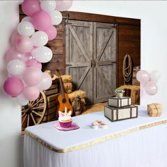 Lofaris Rustic Western Photography Backdrop with Barn Door and Cactus, Farmhouse Wood Wall Background for Cowboy Themed Photoshoot