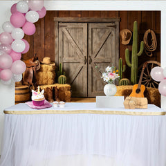 Lofaris Rustic Western Barn Photography Backdrop, Hay Bales and Cacti Country Farm Photo Background for Studio Portrait and Event Decor