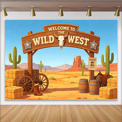 Lofaris Welcome to the Wild West Photography Backdrop with Desert Landscape and Cacti, Cartoon Western Theme Background for Party Decor