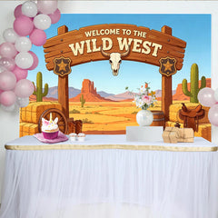 Lofaris Wild West Photography Backdrop with Desert Landscape, Cowboy Boots and Sheriff Badge, Rustic Studio Background for Themed Party Decor