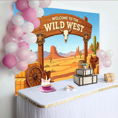 Lofaris Wild West Photography Backdrop with Desert Landscape, Cowboy Boots and Sheriff Badge, Rustic Studio Background for Themed Party Decor
