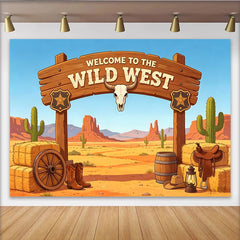 Lofaris Wild West Photography Backdrop with Desert Landscape, Cowboy Boots and Sheriff Badge, Rustic Studio Background for Themed Party Decor