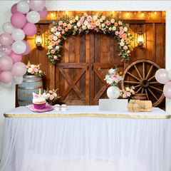 Lofaris Rustic Barn Door Floral Photography Backdrop with Elegant Roses, Charming Farmhouse Background for Wedding and Studio Photoshoot