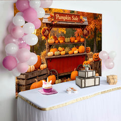 Lofaris Autumn Pumpkin Patch Backdrop with Jack-O-Lanterns, Farm Stand Photography Background for Halloween Party Decor