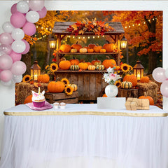 Lofaris Rustic Autumn Harvest Backdrop with Pumpkins and Sunflowers, Cozy Fall Photography Background for Thanksgiving Decor