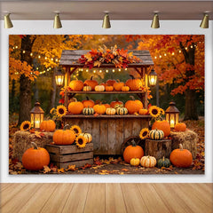 Lofaris Rustic Autumn Harvest Backdrop with Pumpkins and Sunflowers, Cozy Fall Photography Background for Thanksgiving Decor