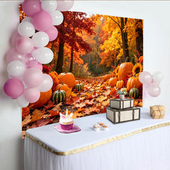 Lofaris Vibrant Autumn Forest Backdrop with Pumpkins and Fall Leaves, Seasonal Photography Background for Thanksgiving and Halloween
