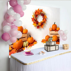 Lofaris Vibrant Autumn Holiday Backdrop with Pumpkins and Fall Leaves, Harvest Festival Photography Background for Thanksgiving Party Decor