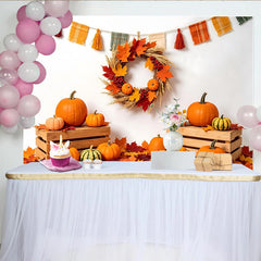 Lofaris Autumn Pumpkin Photography Backdrop for Thanksgiving, Colorful Maple Leaves and Fall Wreath Harvest Decor