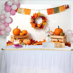 Lofaris Autumn Harvest Holiday Backdrop with Pumpkins and Maple Leaves, Rustic Fall Photography Background for Thanksgiving Decor