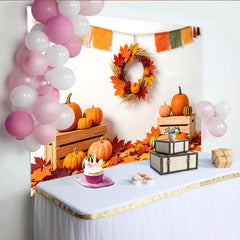 Lofaris Autumn Harvest Holiday Backdrop with Pumpkins and Maple Leaves, Rustic Fall Photography Background for Thanksgiving Decor