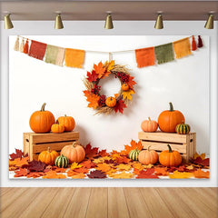Lofaris Autumn Harvest Holiday Backdrop with Pumpkins and Maple Leaves, Rustic Fall Photography Background for Thanksgiving Decor