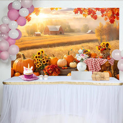 Lofaris Autumn Harvest Farm Backdrop with Pumpkins and Sunflowers, Golden Field Photography Background for Fall Festival Party Decor