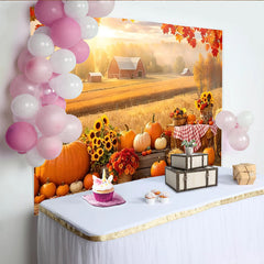 Lofaris Autumn Harvest Farm Backdrop with Pumpkins and Sunflowers, Golden Field Photography Background for Fall Festival Party Decor
