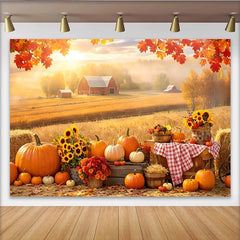 Lofaris Autumn Harvest Farm Backdrop with Pumpkins and Sunflowers, Golden Field Photography Background for Fall Festival Party Decor