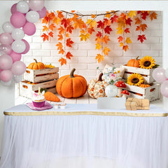 Lofaris Rustic Autumn Photography Backdrop with Fall Leaves, Pumpkins and Sunflowers, Cozy Studio Background for Seasonal Photoshoot