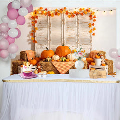 Lofaris Rustic Autumn Harvest Backdrop with Pumpkins and Hay Bales, Fall Leaves Photography Background for Studio Decor