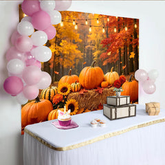 Lofaris Vibrant Autumn Harvest Holiday Backdrop with Pumpkins and Sunflowers, Cozy Fall Forest Photography Background for Thanksgiving