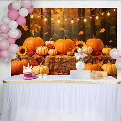 Lofaris Vibrant Fall Pumpkin Patch Autumn Harvest Backdrop with String Lights, Photography Background for Thanksgiving Party Decoration