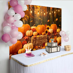 Lofaris Vibrant Fall Pumpkin Patch Autumn Harvest Backdrop with String Lights, Photography Background for Thanksgiving Party Decoration