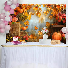 Lofaris Rustic Autumn Photography Backdrop with Pumpkins and Fall Leaves, Seasonal Photo Background for Studio or Party Decor