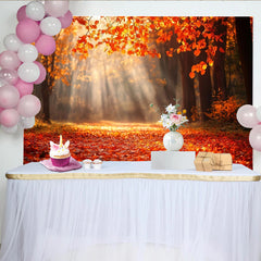 Lofaris Vibrant Autumn Forest Photography Backdrop with Sun Rays and Orange Leaves, Scenic Background for Fall Photoshoot and Studio Decor