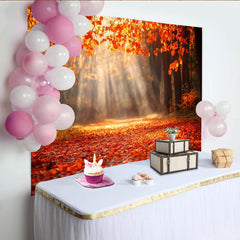 Lofaris Vibrant Autumn Forest Photography Backdrop with Sun Rays and Orange Leaves, Scenic Background for Fall Photoshoot and Studio Decor